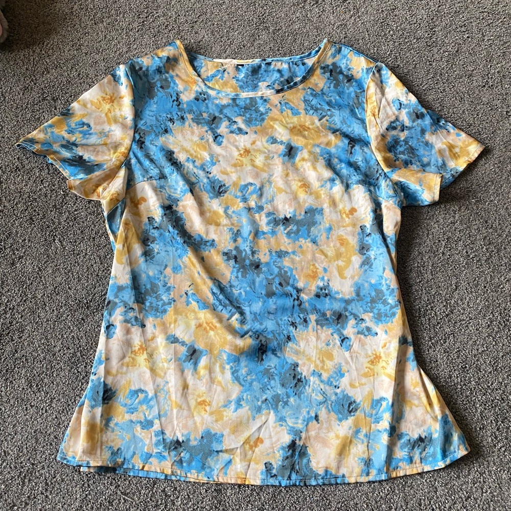 Satin Blue and Yellow Women's Top